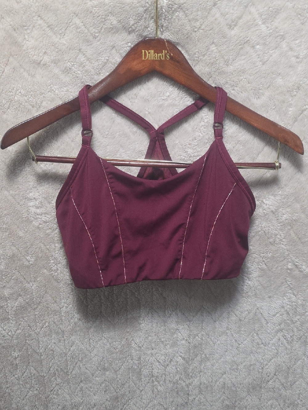Nike Maroon Sports Bra with Rose Gold Stitching